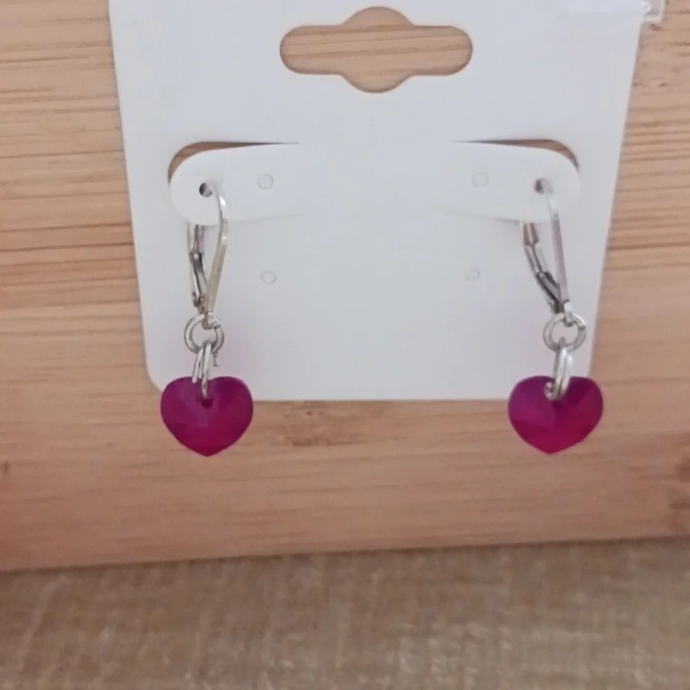 Leverback Silver Red Heart Crystal Earrings